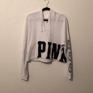 PINK white and black cropped hoodie